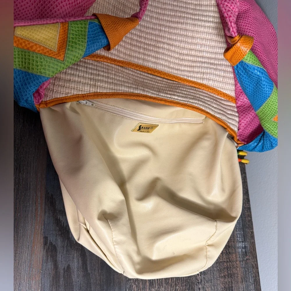 Sharif vintage pink green yellow orange cream leather woven western hobo bag